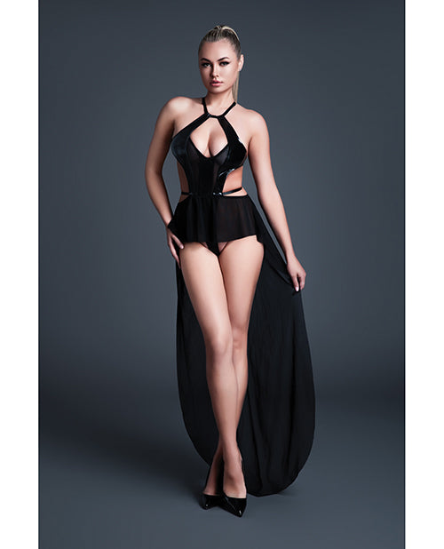 Allure Take Me Latex Look Vinyl and Mesh Teddy w/Attached Skirt - Black LG