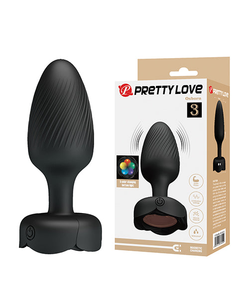 The Soft Hum Pretty Love Osborn Medium Butt Plug w/Multi Color Bottom Light - Black