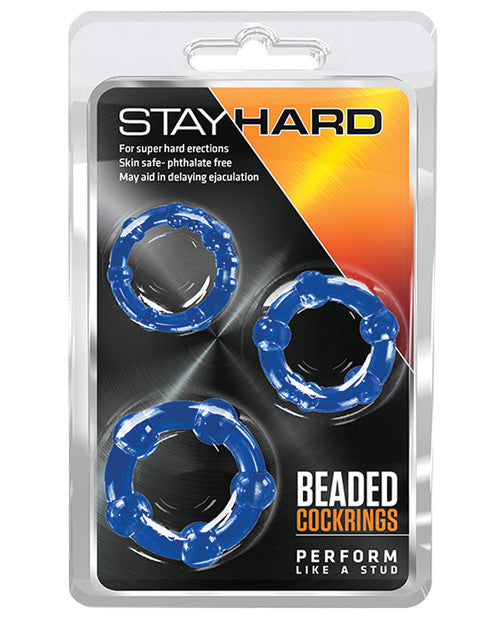 The Soft Hum Blush Stay Hard Beaded Cock Rings 3 Pack - Blue