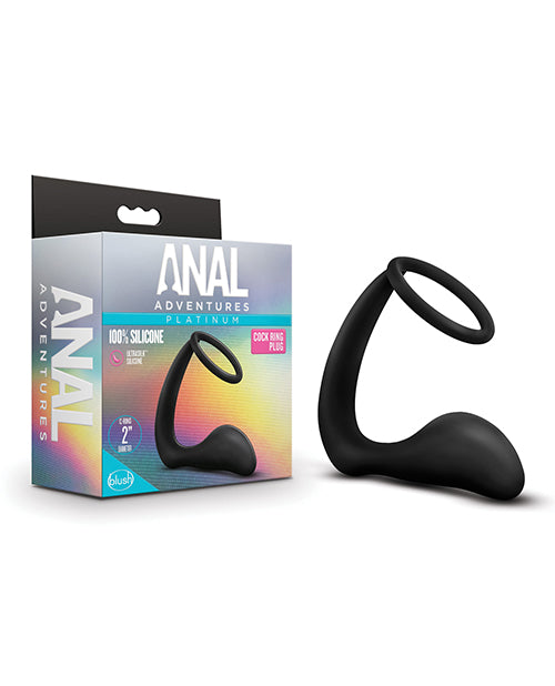 The Soft Hum Blush Anal Adventures Cock Ring Plug - Black