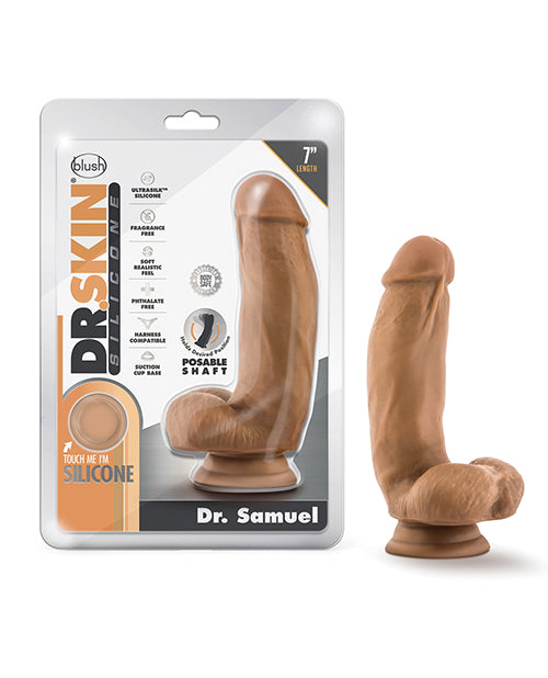 The Soft Hum Blush Dr. Skin Silicone Dr. Samuel 7" Dildo w/Balls - Mocha