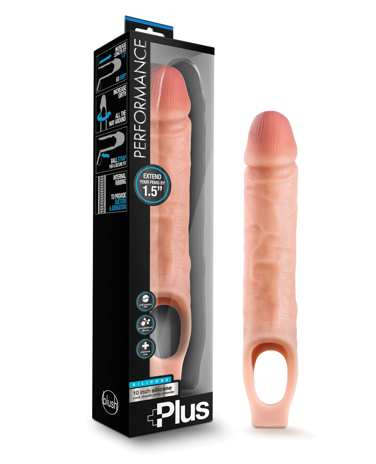The Soft Hum Blush Performance Plus 10" Silicone Cock Sheath Penis Extender - Flesh