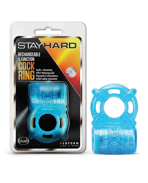 The Soft Hum Blush Stay Hard Rechargeable 5 Function Cock Ring - Blue