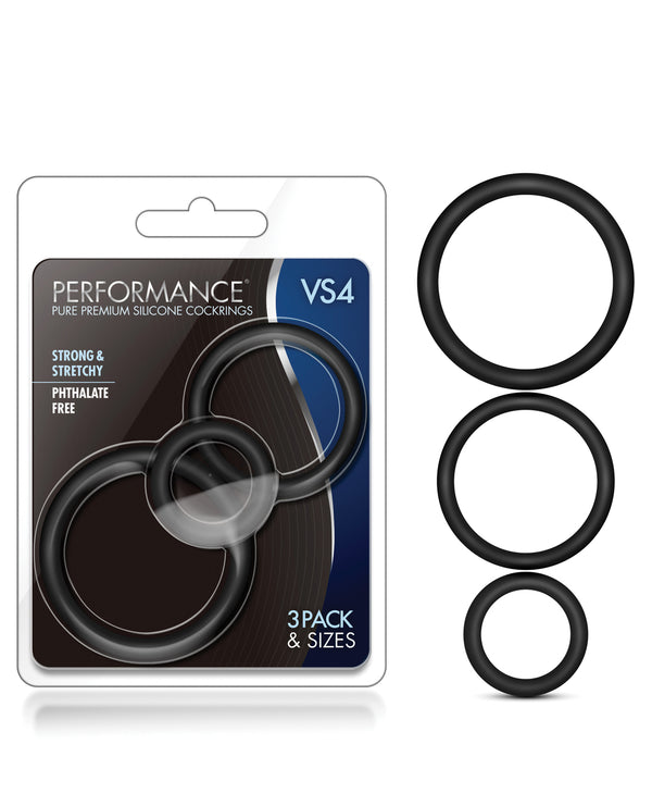 The Soft Hum Blush Performance VS4 Pure Premium Silicone Cockring Set - Black