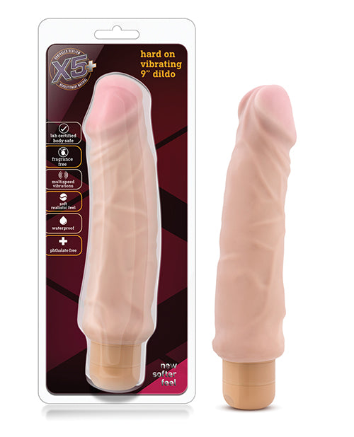 The Soft Hum Blush X5 Plus Hard On Vibrating 9" Dildo - Beige