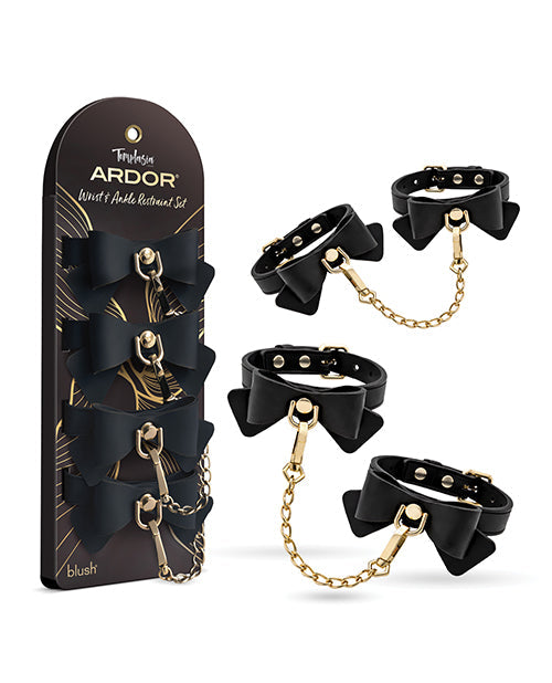 Blush Temptasia Ardor Wrist &amp; Ankle Restraints w/Bow - Black
