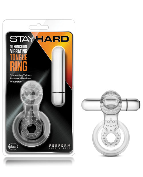 The Soft Hum Blush Stay Hard Vibrating Tongue Ring - 10 Function Clear