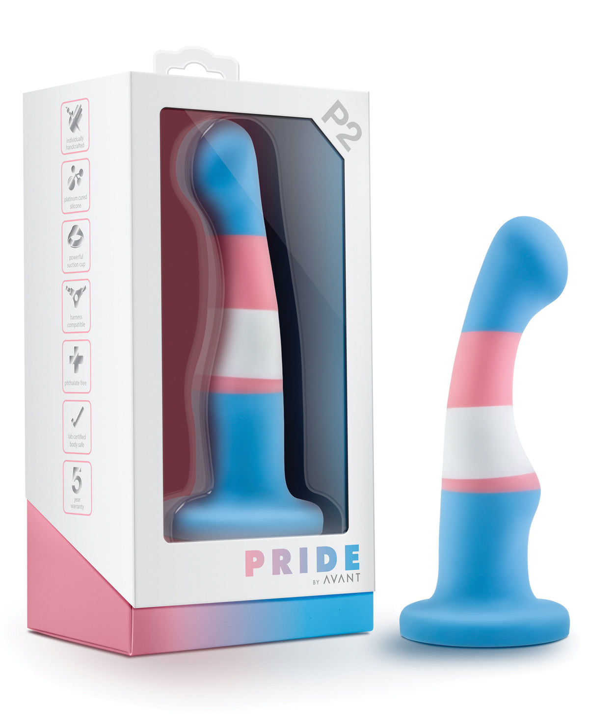 The Soft Hum Blush Avant P2 Transgender Pride Silicone Dong - True Blue