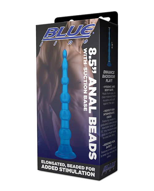 The Soft Hum Blue Line C &amp; B 8.5" Anal Beads w/Suction Base - Jelly Blue