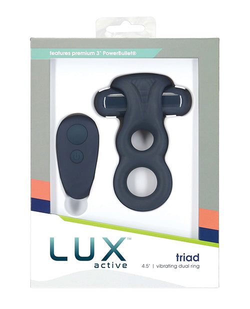 The Soft Hum Lux Active Triad 4.5" Vibrating Dual Ring w/Remote - Dark Blue