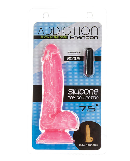 The Soft Hum Addiction Brandon 7.5" Glow in the Dark Dildo - Pink