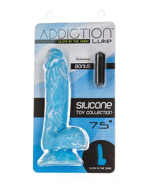 The Soft Hum Addiction Luke Glow in the Dark 7.5" Dildo - Blue