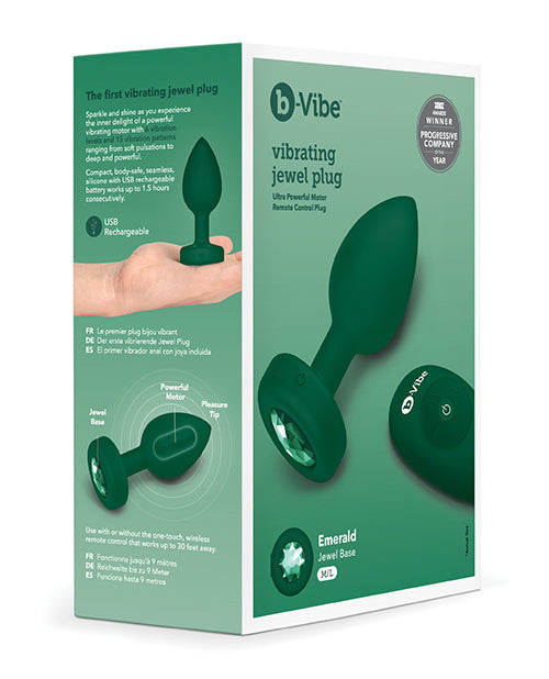 b-Vibe Remote Control Vibrating Jewel Plug (M/L) - Emerald Green (2)