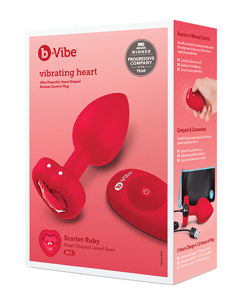 The Soft Hum b-Vibe Vibrating Heart Plug M/L - Red