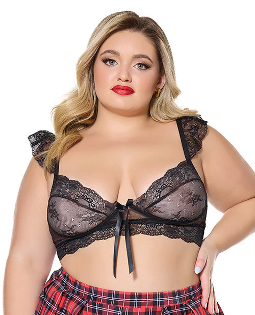The Soft Hum Scallop Stretch Lace Soft Cup Bralette - Black QN