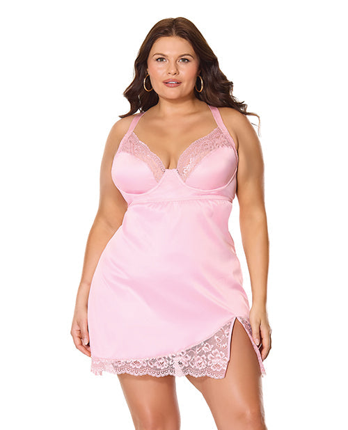 The Soft Hum Kissed by Satin Underwire Chemise - Pink 3X/4X