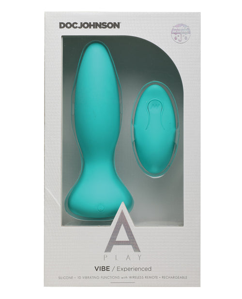 A Play Rechargeable Silicone Experienced Anal Plug w/Remote - Teal (2)
