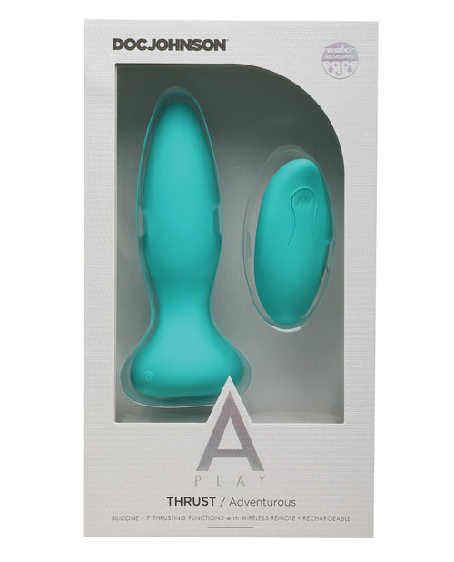 A Play Thrust Adventurous Rechargeable Silicone Anal Plug w/Remote - Teal (2)