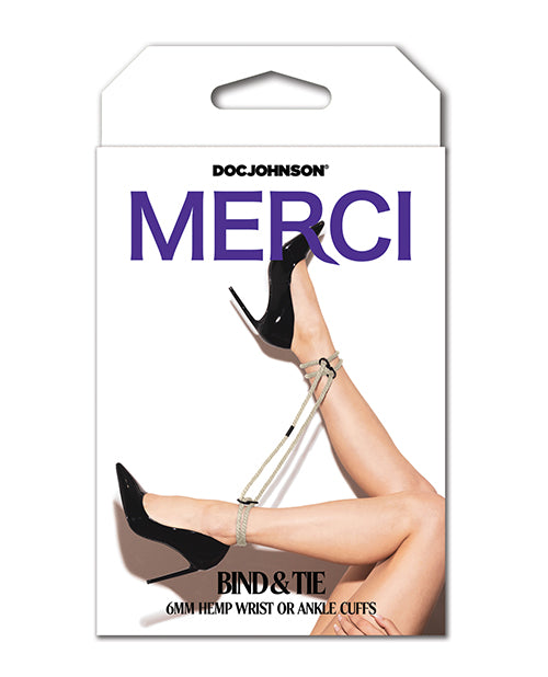 Merci Hogtie - Bind &amp; Tie Wrist or Ankle Cuffs - 6 mm Hemp - Black