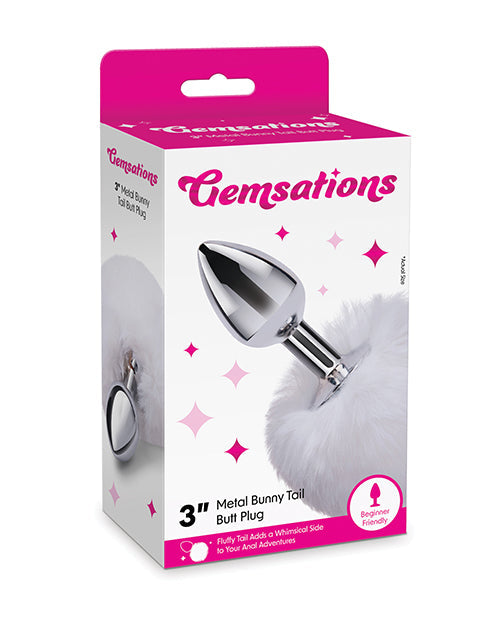 The Soft Hum Gemsations 2.95" Metal Bunny Tail Butt Plug - Silver