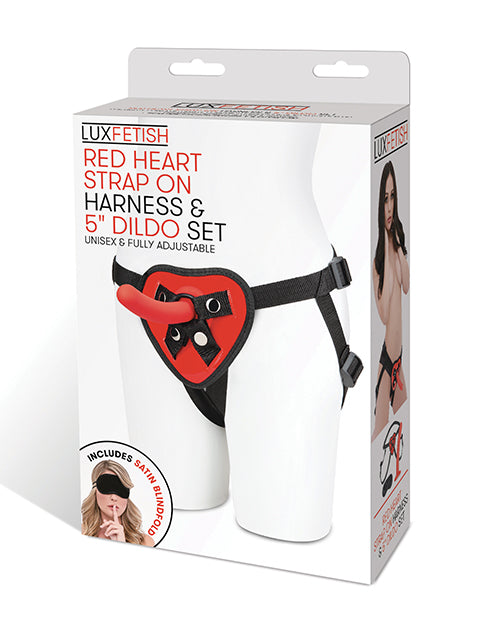 The Soft Hum Lux Fetish 5" Dildo w/Red Heart Strap On Harness Set