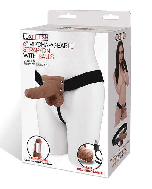 The Soft Hum Lux Fetish 6" Rechargeable Strap On w/Balls - Brown