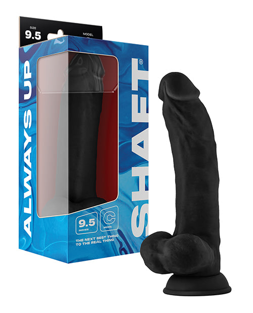 The Soft Hum Shaft Model C Flexskin Liquid Silicone 9.5" Curved Dong w/Balls - Black