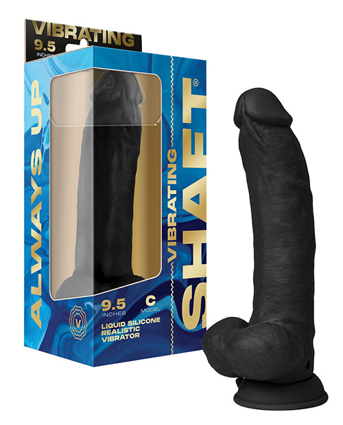 The Soft Hum Shaft Flexskin Liquid Silicone 9.5" Vibrating Curved Dong w/Balls - Black