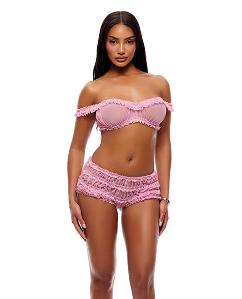 Soft Girl Era Sheer Mesh &amp; Lace Bralette 2 pc Set - Light Pink MD