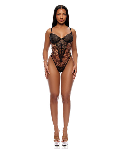 The Soft Hum Animal Instincts Sheer Mesh and Lace Teddy - Animal XL