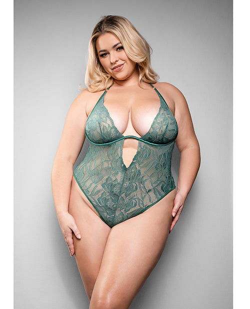 The Soft Hum Temptress Aerin Lace Teddy w/Removable Chain - Green 3X/4X
