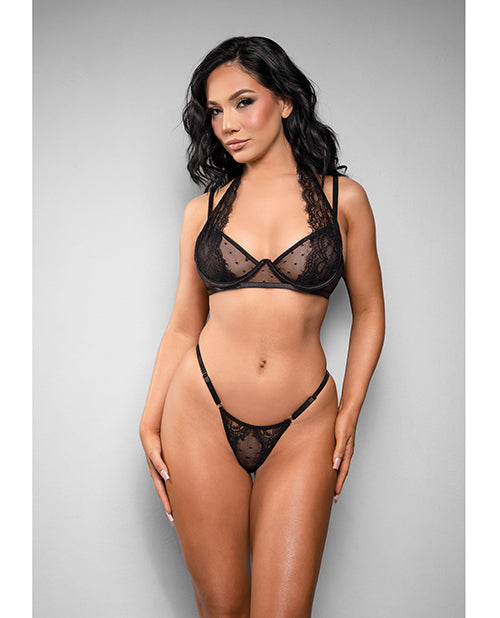 The Soft Hum Temptress Vivienne Swiss Dot Mesh and Lace Bra w/Panty 2 pc Set - Black M/L