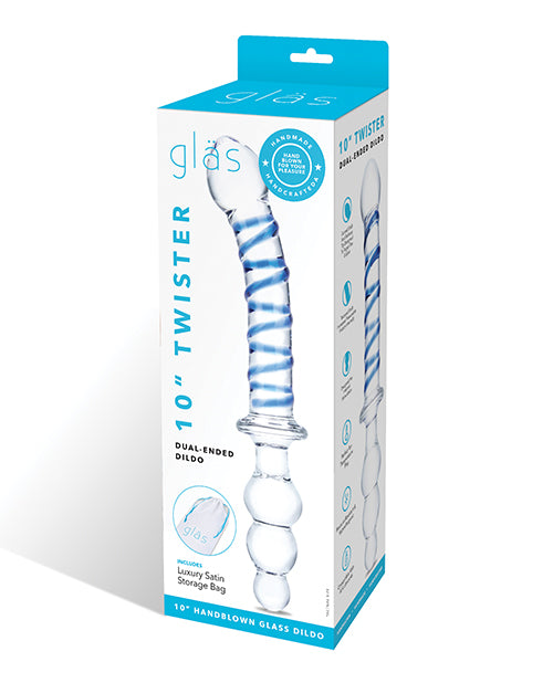 The Soft Hum Glas 10" Twister Dual Ended Dildo - Blue