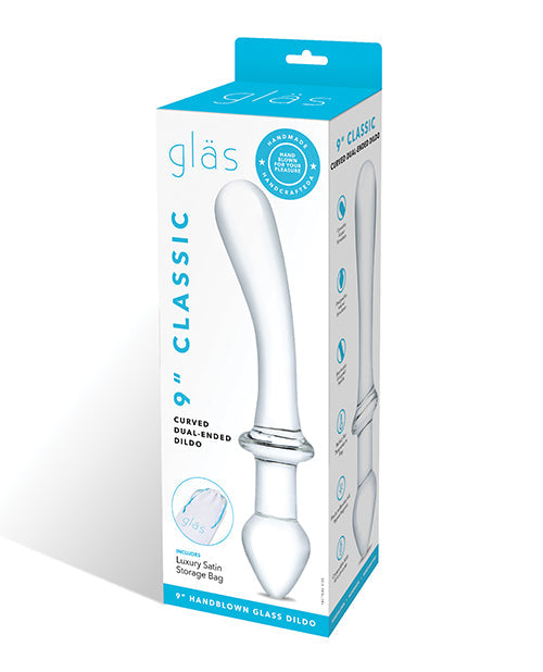 The Soft Hum Glas 9" Classic Curved Dual Ended Dildo - Clear