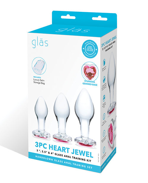 The Soft Hum Glas 3 pc Heart Jewel Glass Anal Training Kit