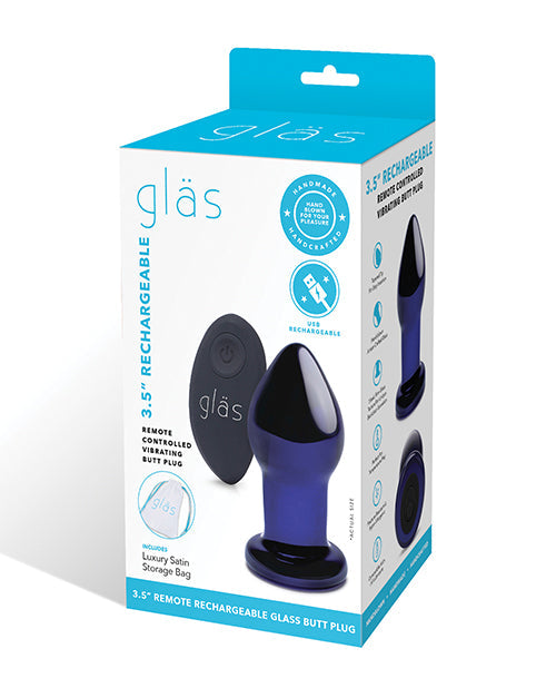 The Soft Hum Glas 3.5" Rechargeable Vibrating Butt Plug - Blue