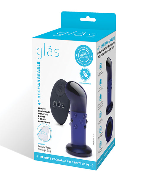 The Soft Hum Glas 4" Rechargeable Vibrating Dotted G Spot/P Spot Plug - Blue