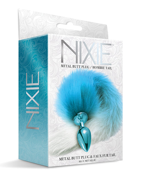 The Soft Hum Nixie Metal Butt Plug w/Faux Fur Tail - Blue Metallic