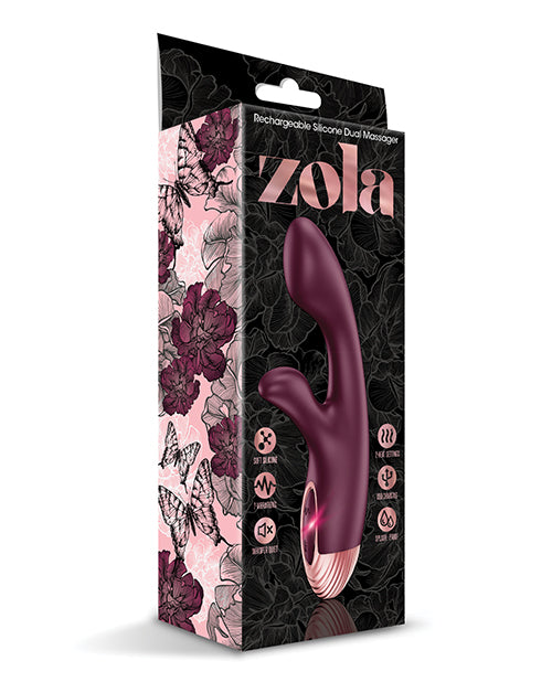 The Soft Hum Zola Rechargeable Silicone Dual Massager - Burgundy/Rose Gold