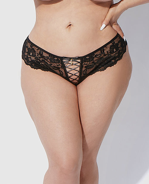 The Soft Hum Bella Lace Up Tanga Panty w/Jewel Detail - Black 3X/4X