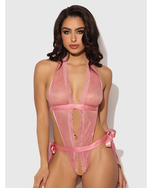 Kiki Lace &amp; Satin Drop Off Teddy - Rose XL