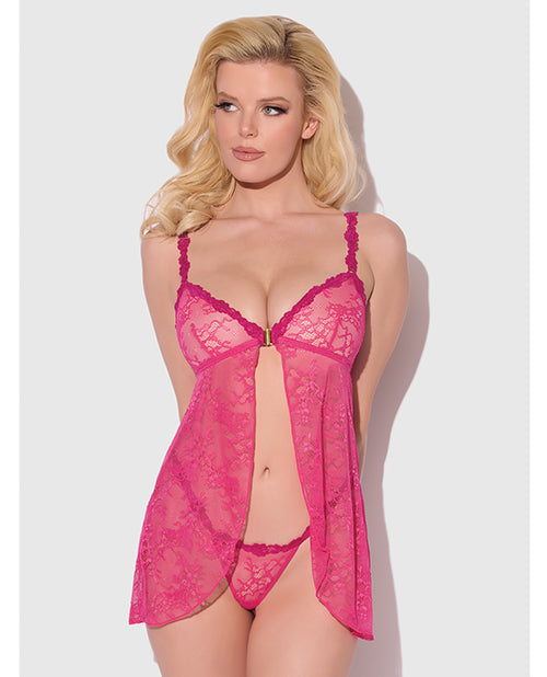 The Soft Hum Yvone Lace Babydoll w/Front Closure &amp; G-String 2 pc Set - Pink SM