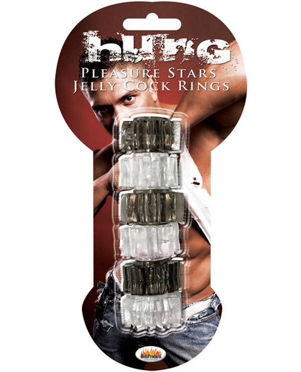 The Soft Hum Hung Pleasure Stars Jelly Cock Rings - Black/Clear