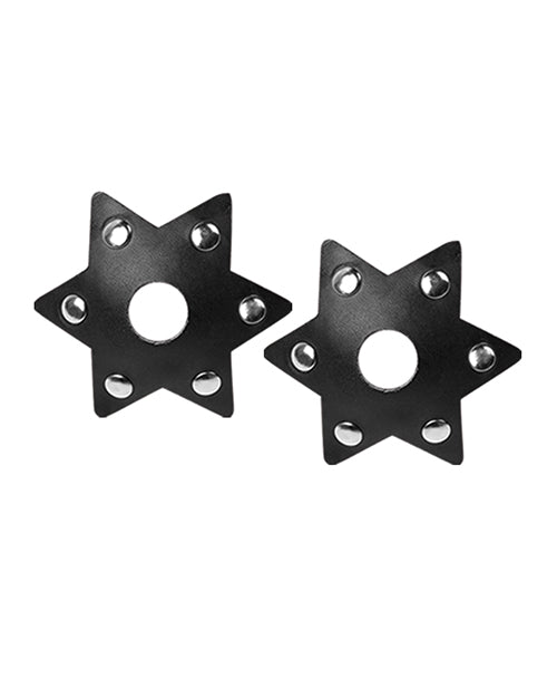 The Soft Hum Nipplicious Starstruck Leather Pasties w/Studs &amp; Nipple Hole - Black