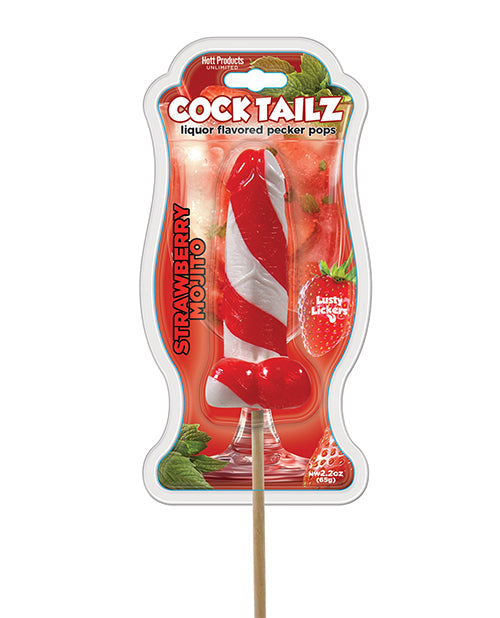 The Soft Hum Cock Tailz Liquor Flavored Pecker Pops - Strawberry Mojito Red/White Stripe