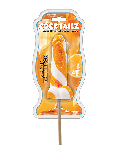 The Soft Hum Cock Tailz Liquor Flavored Pecker Pops - Sex on the Beach Orange/White Stripe