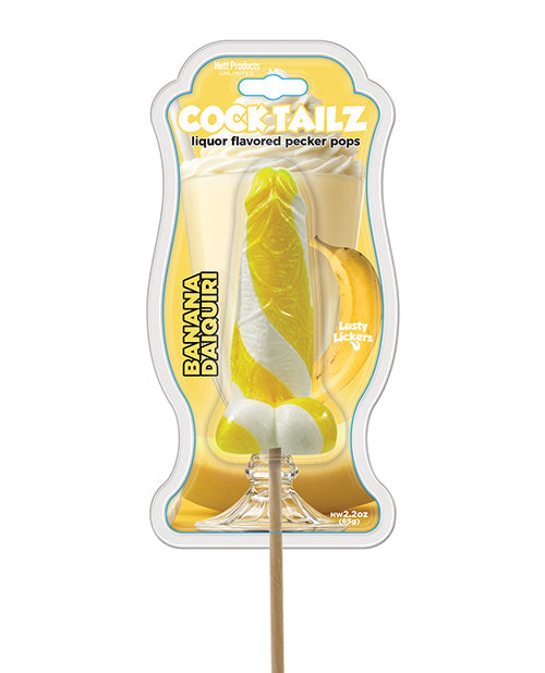 The Soft Hum Cock Tailz Liquor Flavored Pecker Pops - Banana Daiquiri Yellow/White Stripe