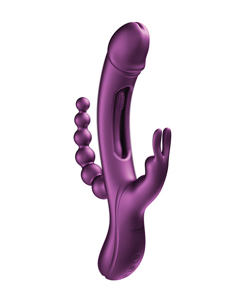 The Soft Hum Trilux Kinky Finger Rabbit Vibrator w/Anal Beads - Purple