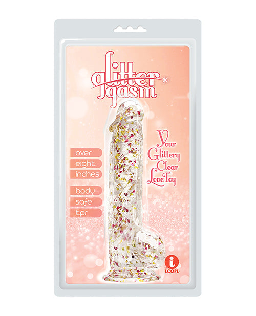 The Soft Hum Glittergasm 8.5" Ballsy Dildo - Red/Gold/Orange
