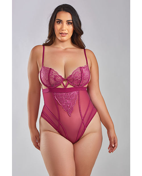The Soft Hum Quinn Cross Dyed Galloon Lace &amp; Mesh Teddy Wine 1X